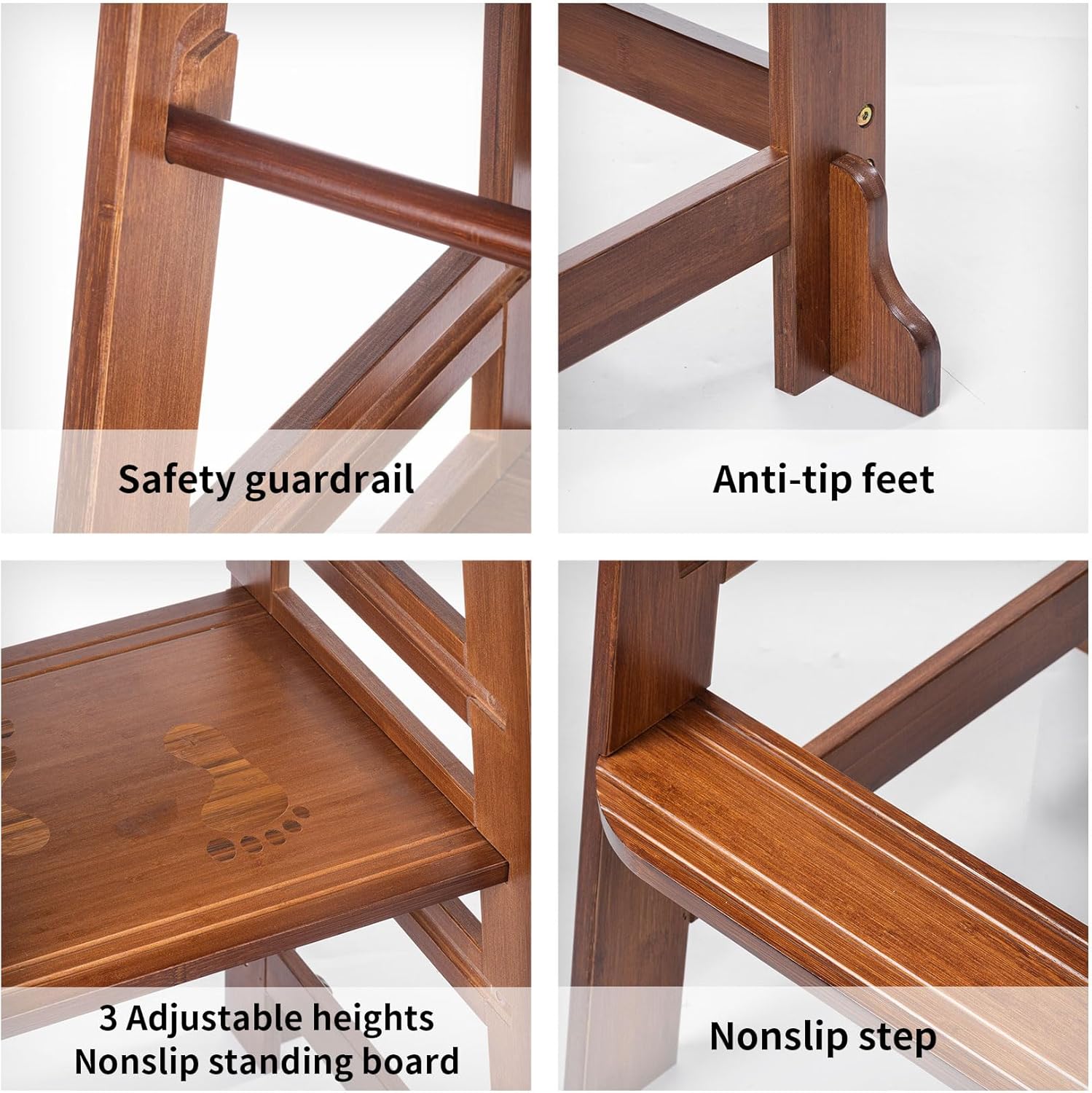 UNICOO Adjustable Bamboo Kids Kitchen Step Stool - The Perfect Learning Tower for Your Growing Toddler in Antique Brown