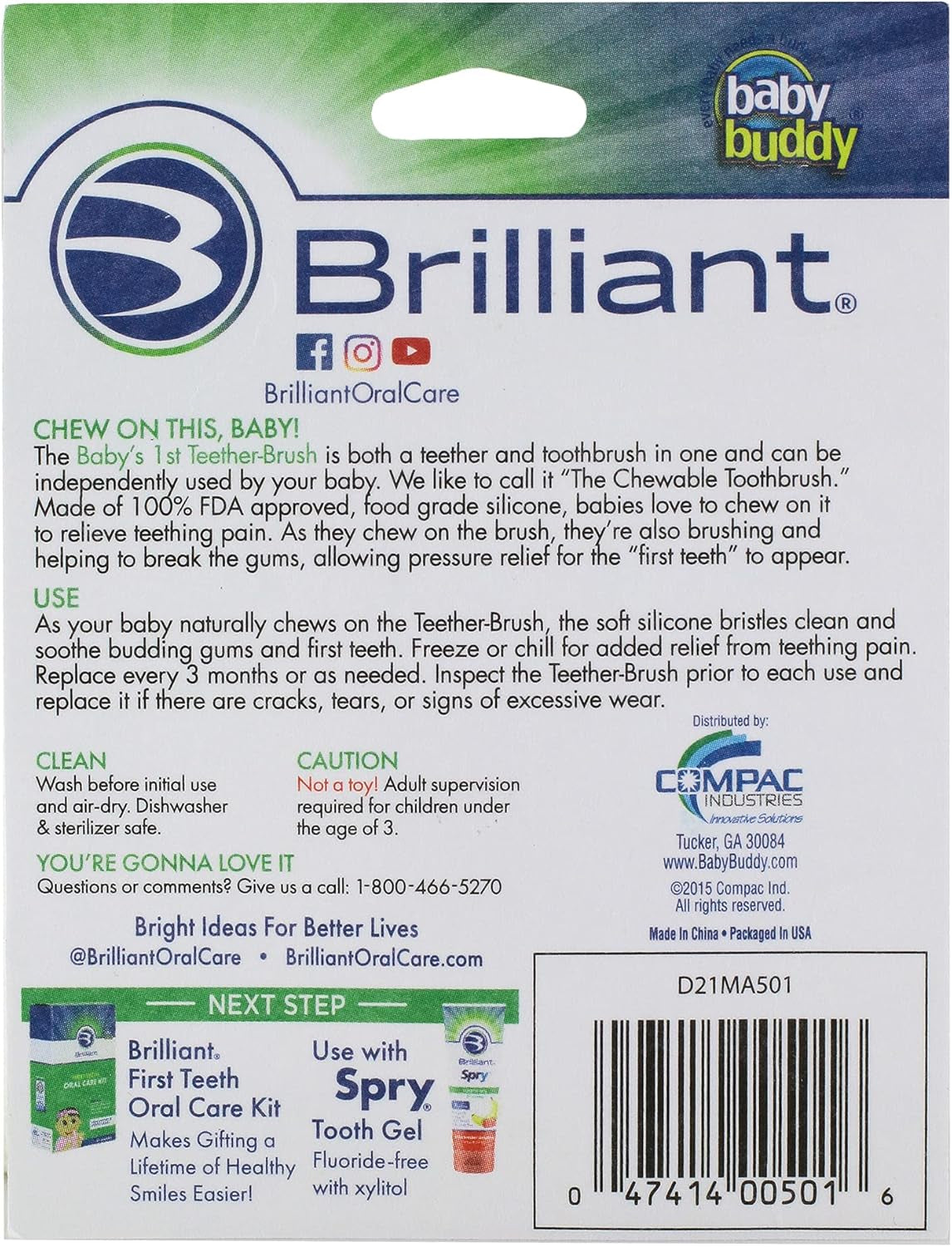 Baby’S First Toothbrush, Smooth Silicone Bristles Gently Clean Tender Teeth and Gums, for Ages 4+ Months, Blue, 1 Pack