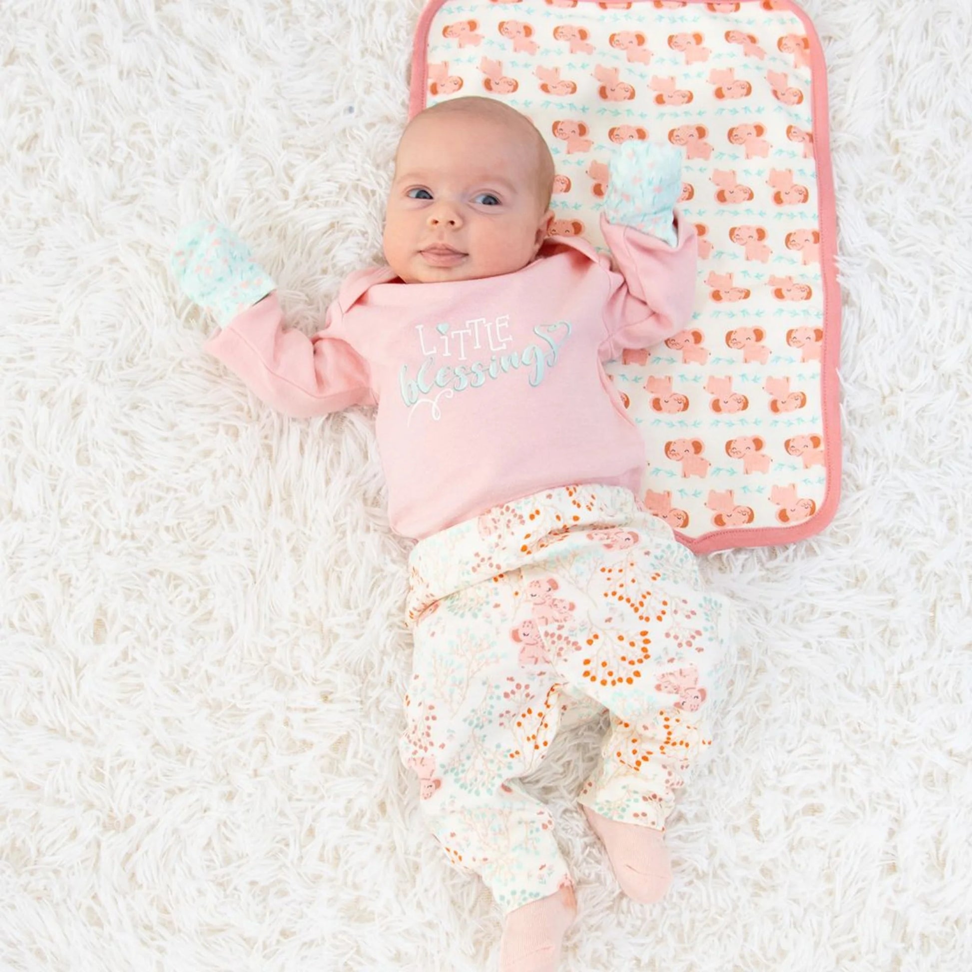 Pink Floral Elephant Newborn Layette Gift Set - 30 Essential Pieces for 0-3 Months