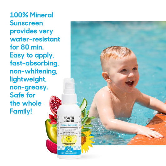 Natural Vegan SPF 50+ Mineral Sunscreen - Water Resistant, Safe for Newborns & Family - Non-Nano Titanium Dioxide Free - 100ml