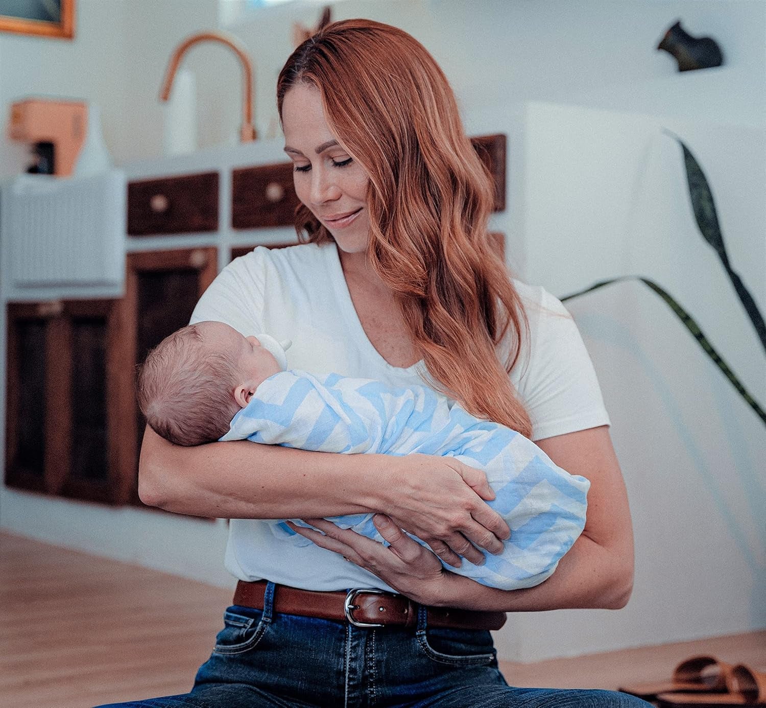 Comfy Cubs Pack of 4 Muslin Swaddle Blankets - Soft Cotton Baby Wraps for Newborns, 47x47 Inches, Perfect for Self-Soothing - Blue