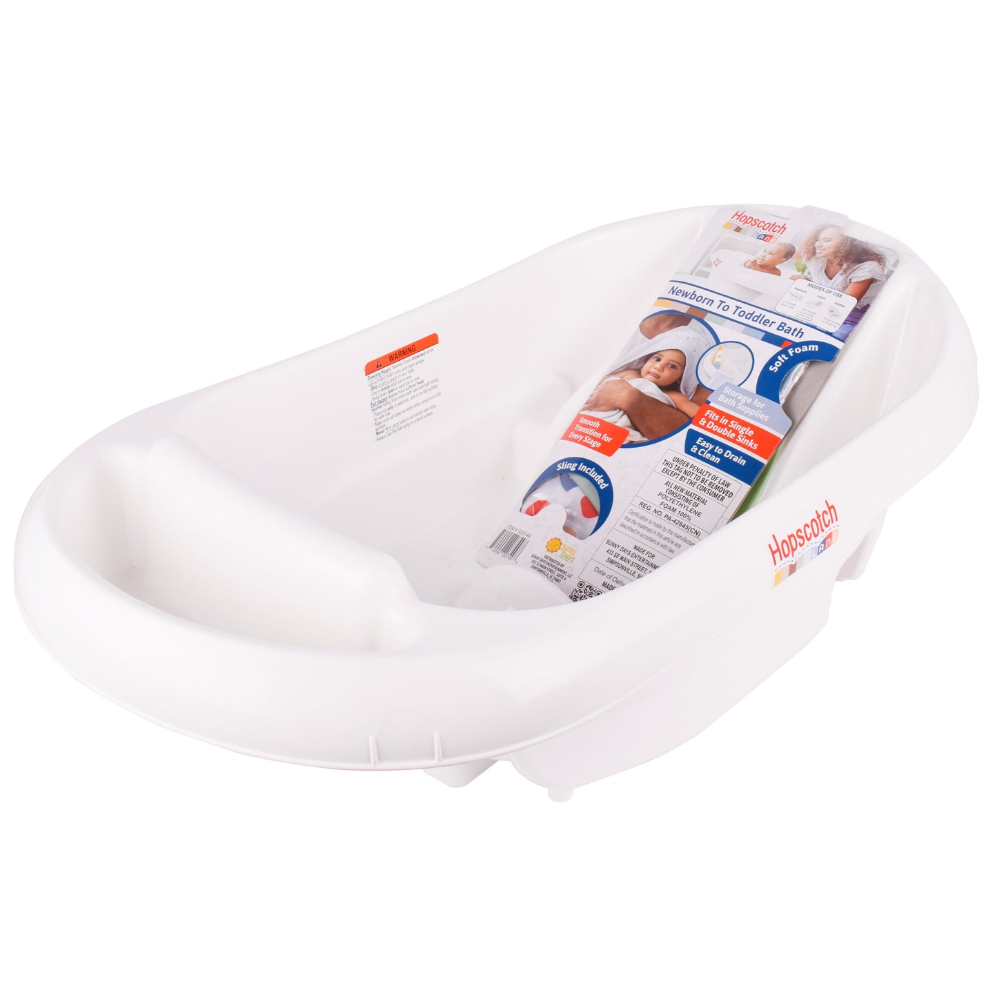 Hopscotch Lane 3-in-1 Rigid Baby Bathtub with Sling - Perfect for Newborns to Toddlers, Unisex, Ages 0+ Months