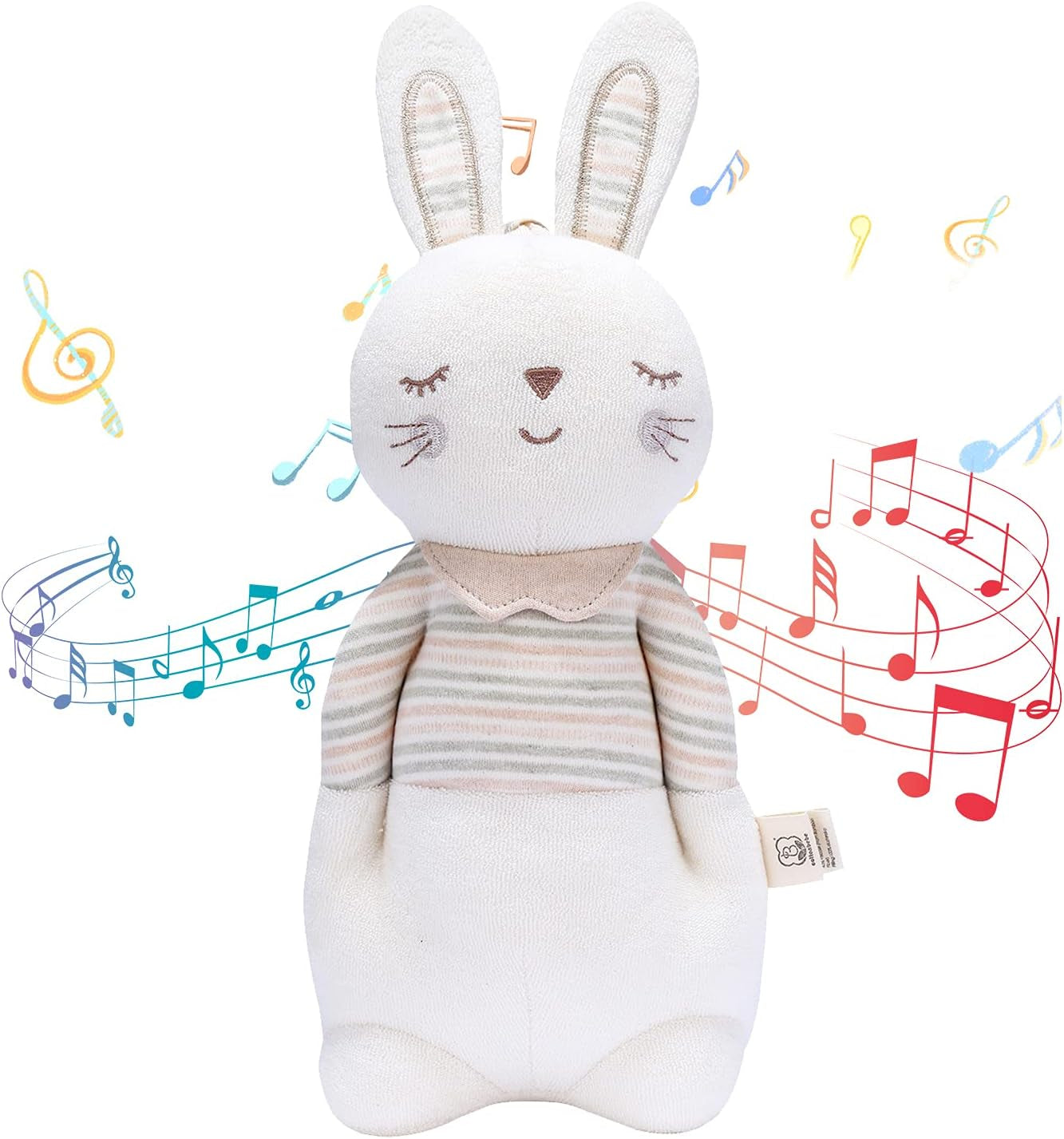 COTTONEBEBE Organic Mrs. Bunny Stuffed Animal with Lullaby Music - Perfect Gift for Infants 0-36 Months, Safe for Boys & Girls