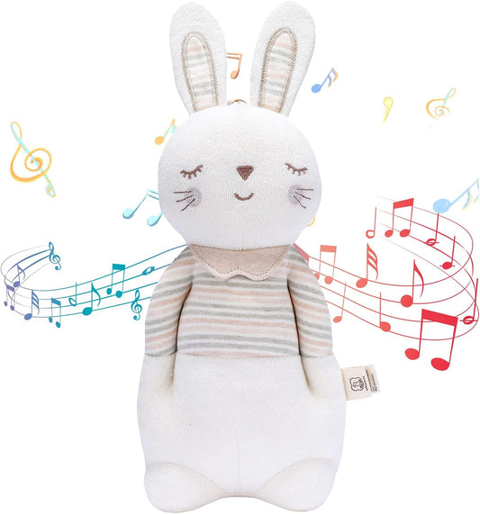 COTTONEBEBE Organic Mrs. Bunny Stuffed Animal with Lullaby Music - Perfect Gift for Infants 0-36 Months, Safe for Boys & Girls