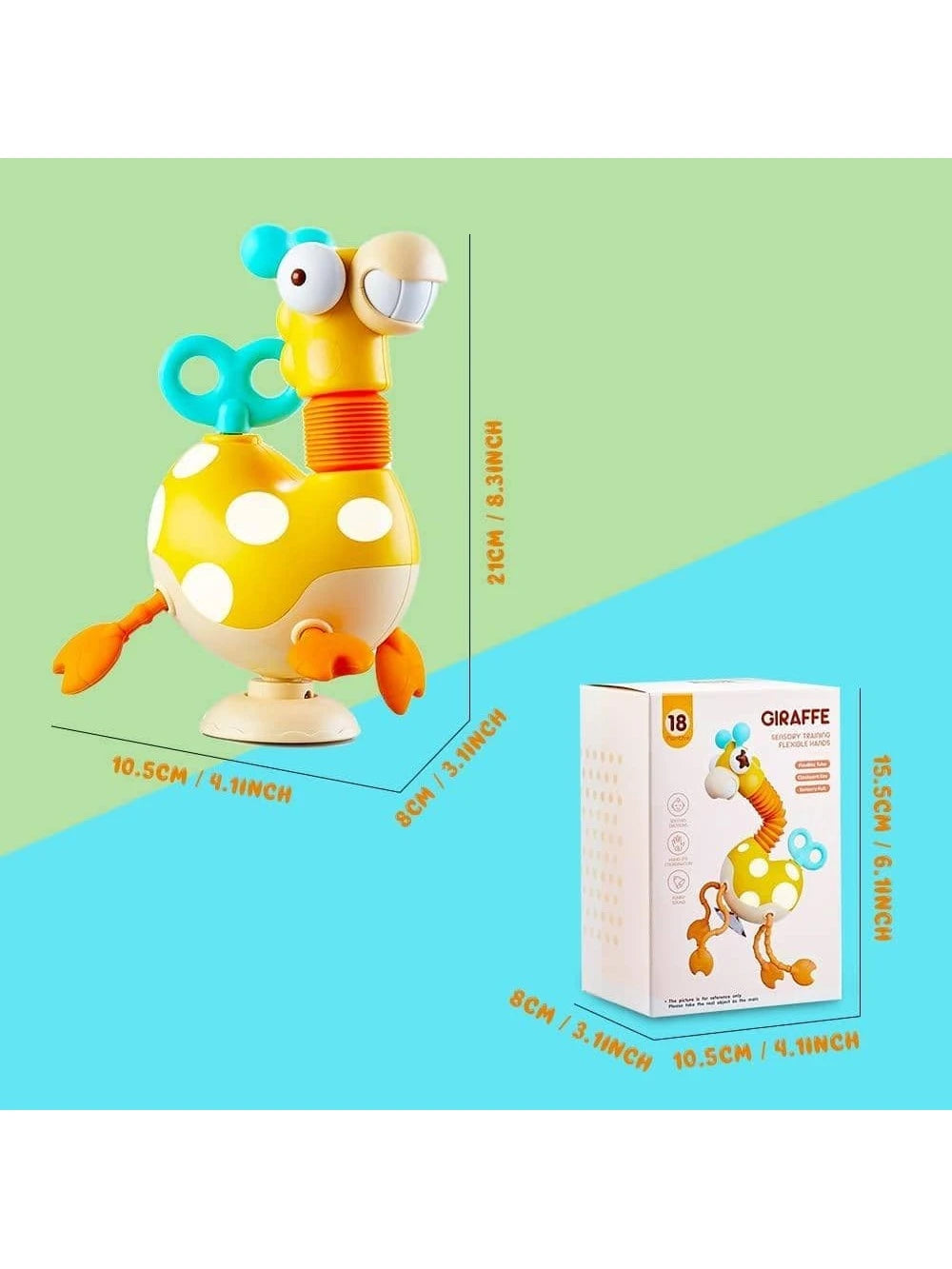 VATOS Baby Sensory Toys Montessori Safe Silicone Pull String Activity Toy Giraffe Toy with Twisting Clockwork & Neck Pop Tube for Fine Motor Skills Travel Toys for Babies Infants Toddlers 18M+