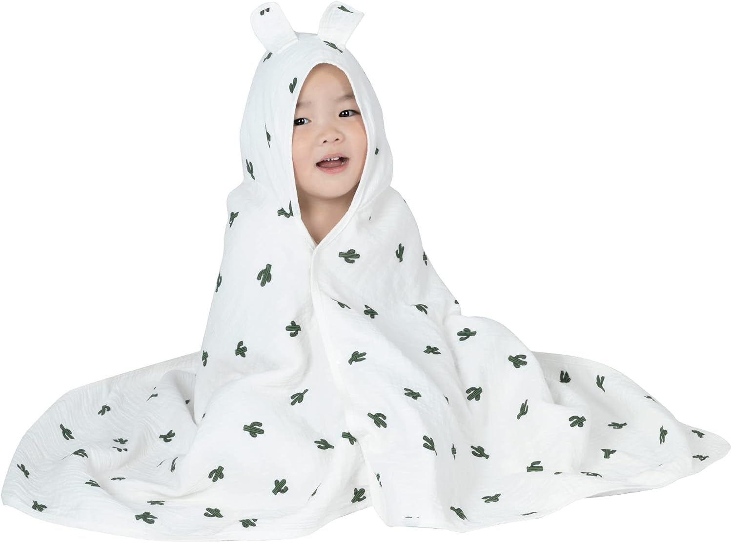 Organic Cotton Hooded Towel for Kids - Soft, 6 - Layer Gauze, Cactus  Design.