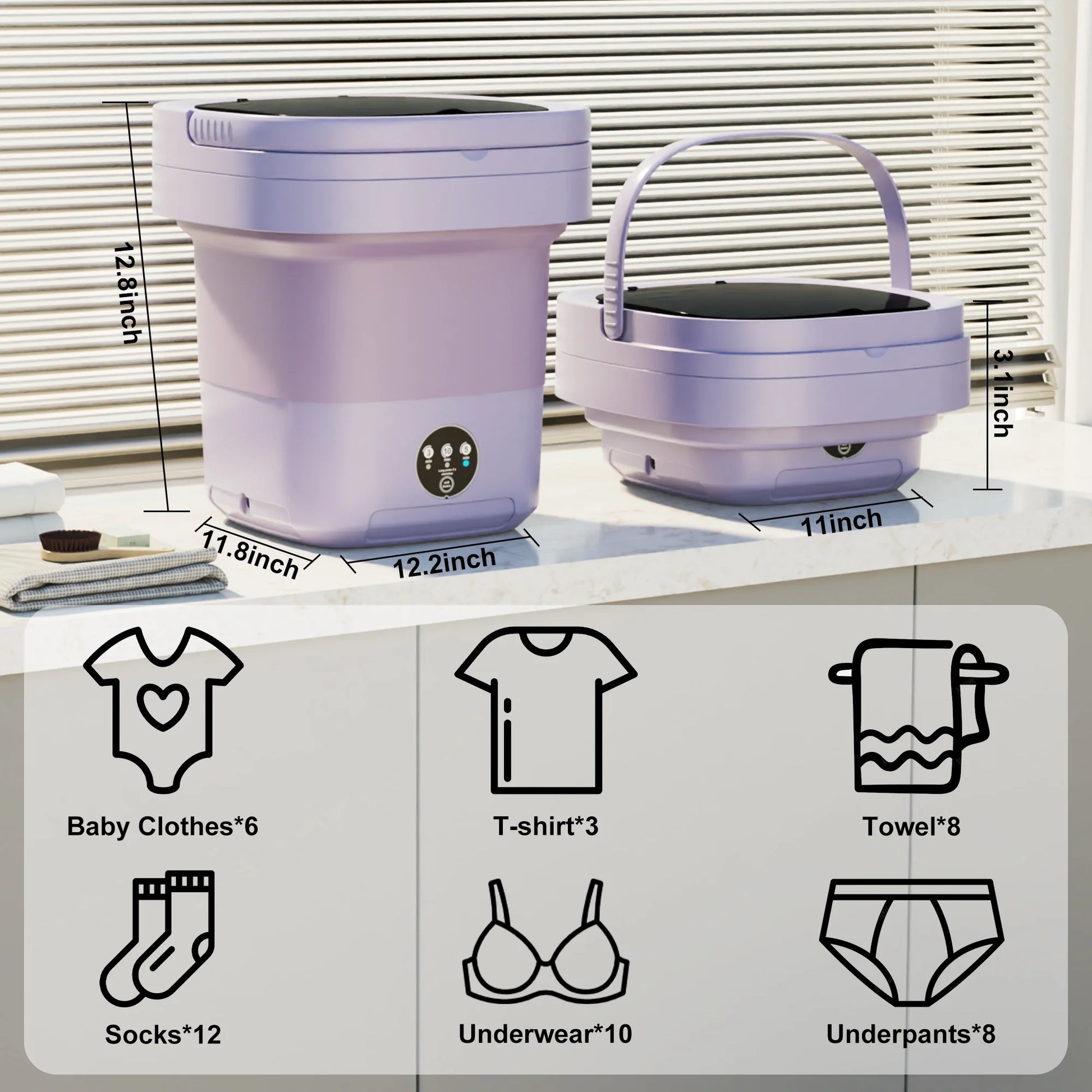 Portable 12L Folding Washing Machine - Baby laundry Washer