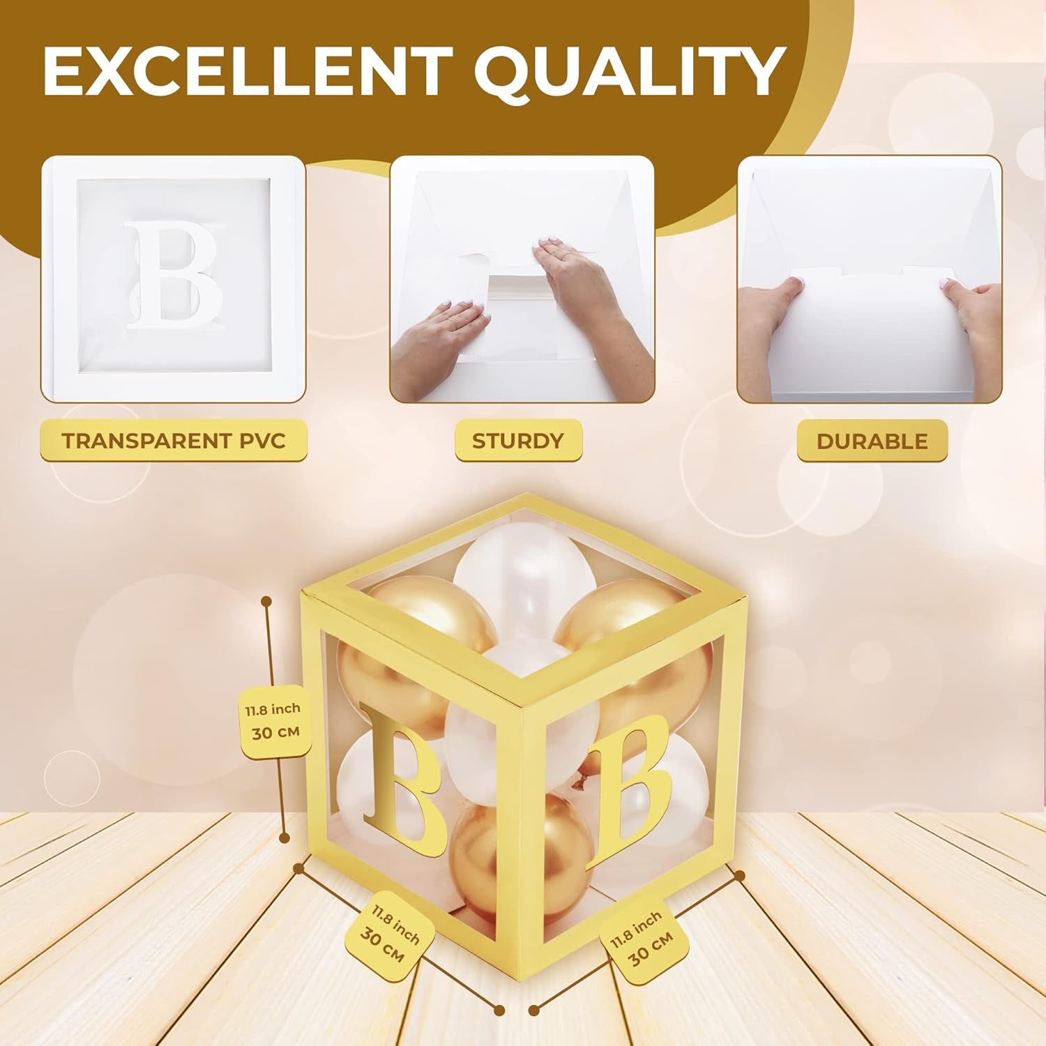 Celebrate in Style with the Vellax 44-Piece Baby Shower Decoration Set – Featuring 32 Elegant Gold & White Balloons, 4 Charming Gold Blocks, and 8 Delightful Letters!