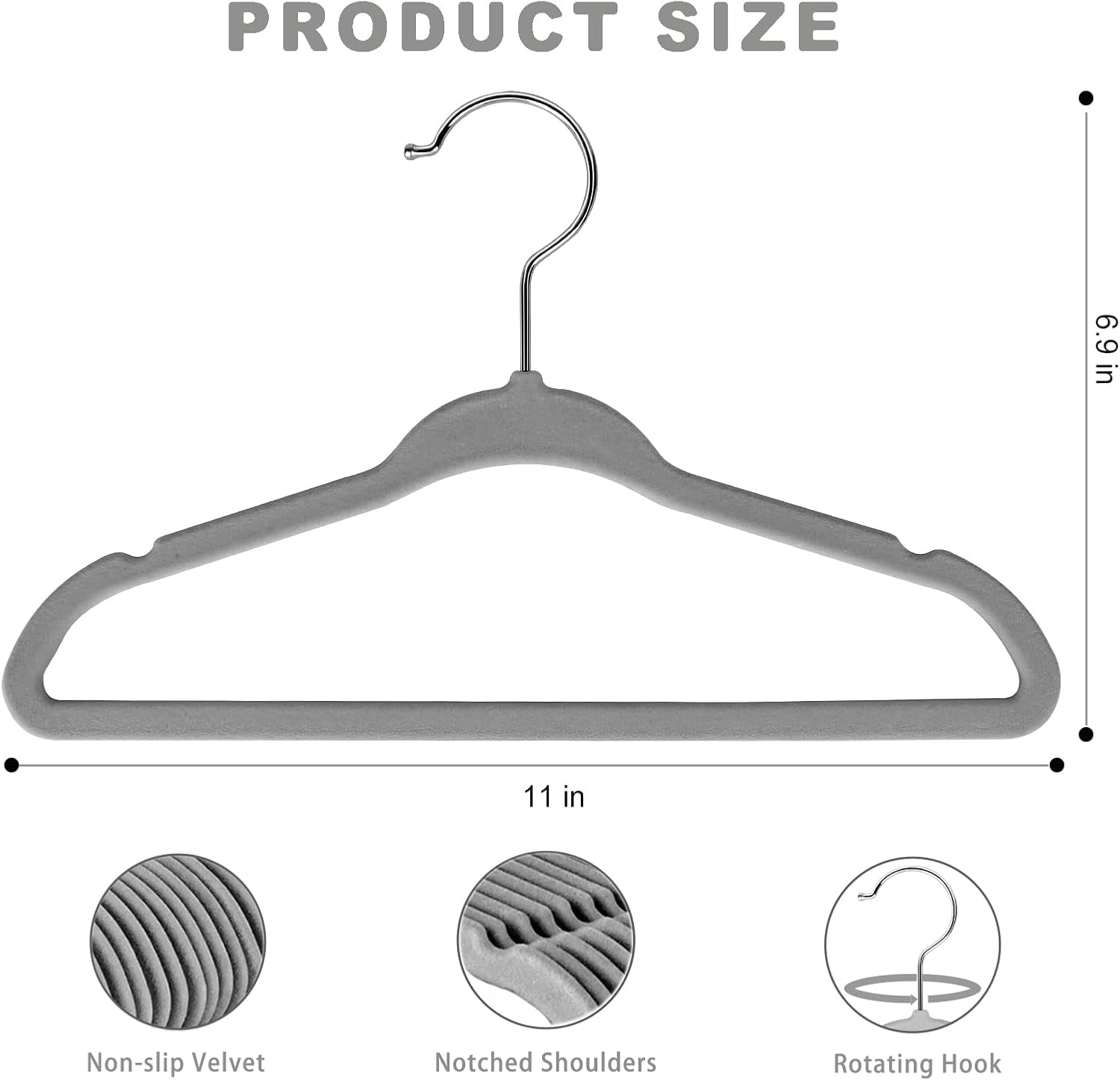 BAGAIL 50-Pack Kids Velvet Non-Slip Hangers - Perfect 11-Inch Size for Infants and Toddlers (Grey)