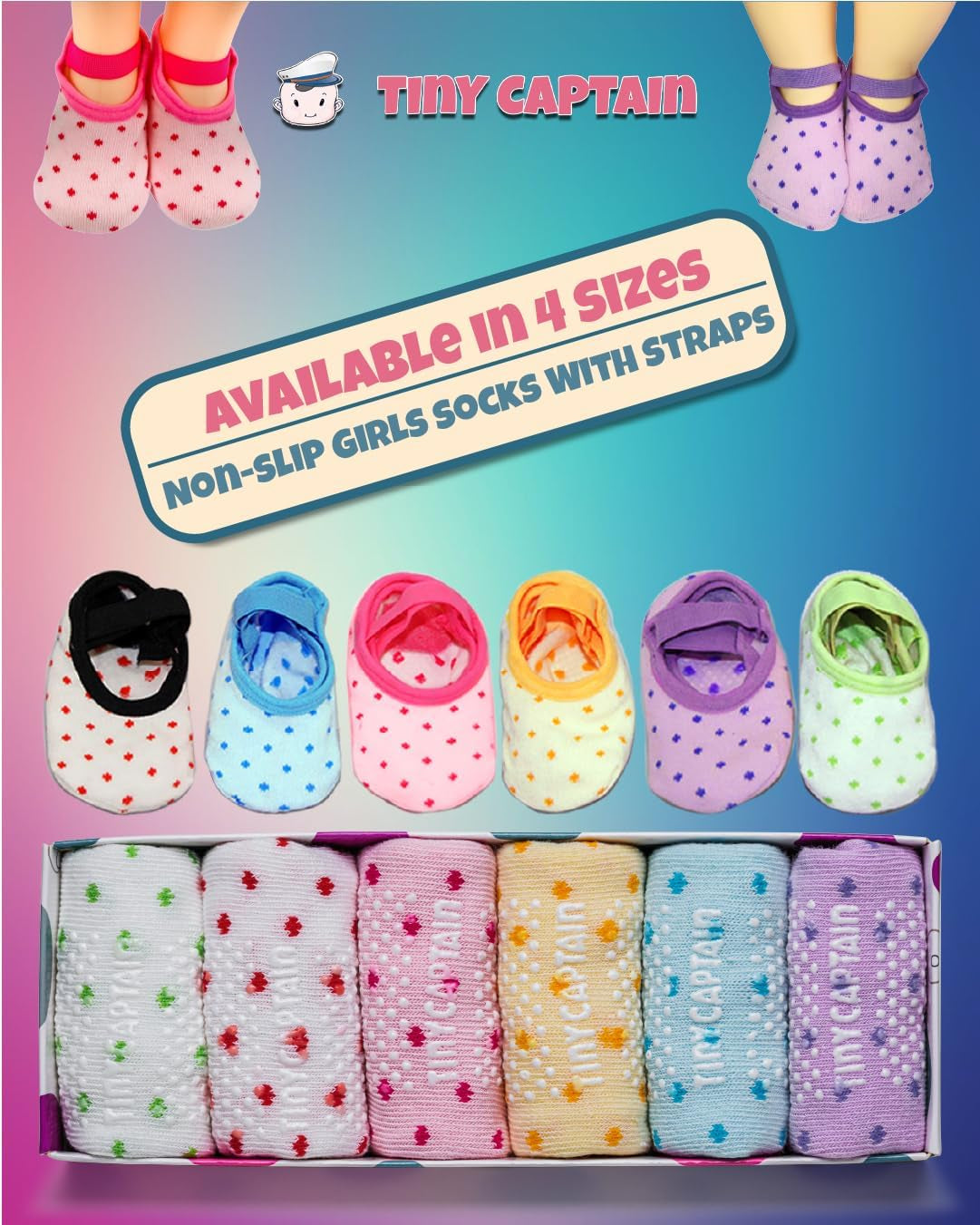 Baby Toddler Girls Grip Socks anti Slip W/Strap Socks Girl 0-7 Years Old Gift Set Age 1-7 Socks with Grippers