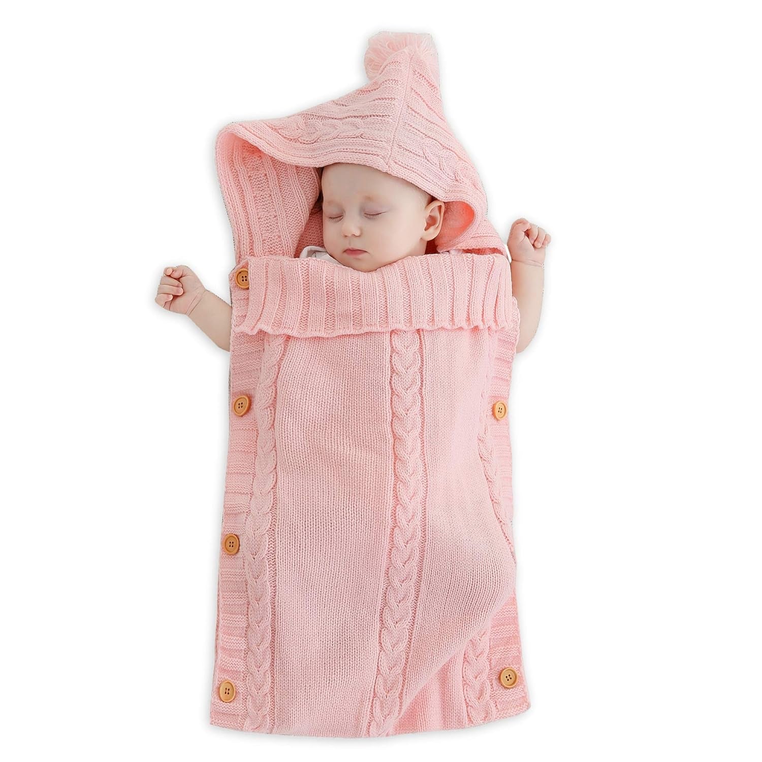 Cozy Light Pink Newborn Baby Wrap Swaddle Blanket - Knit Sleeping Bag & Stroller Wrap (0-6 Months)