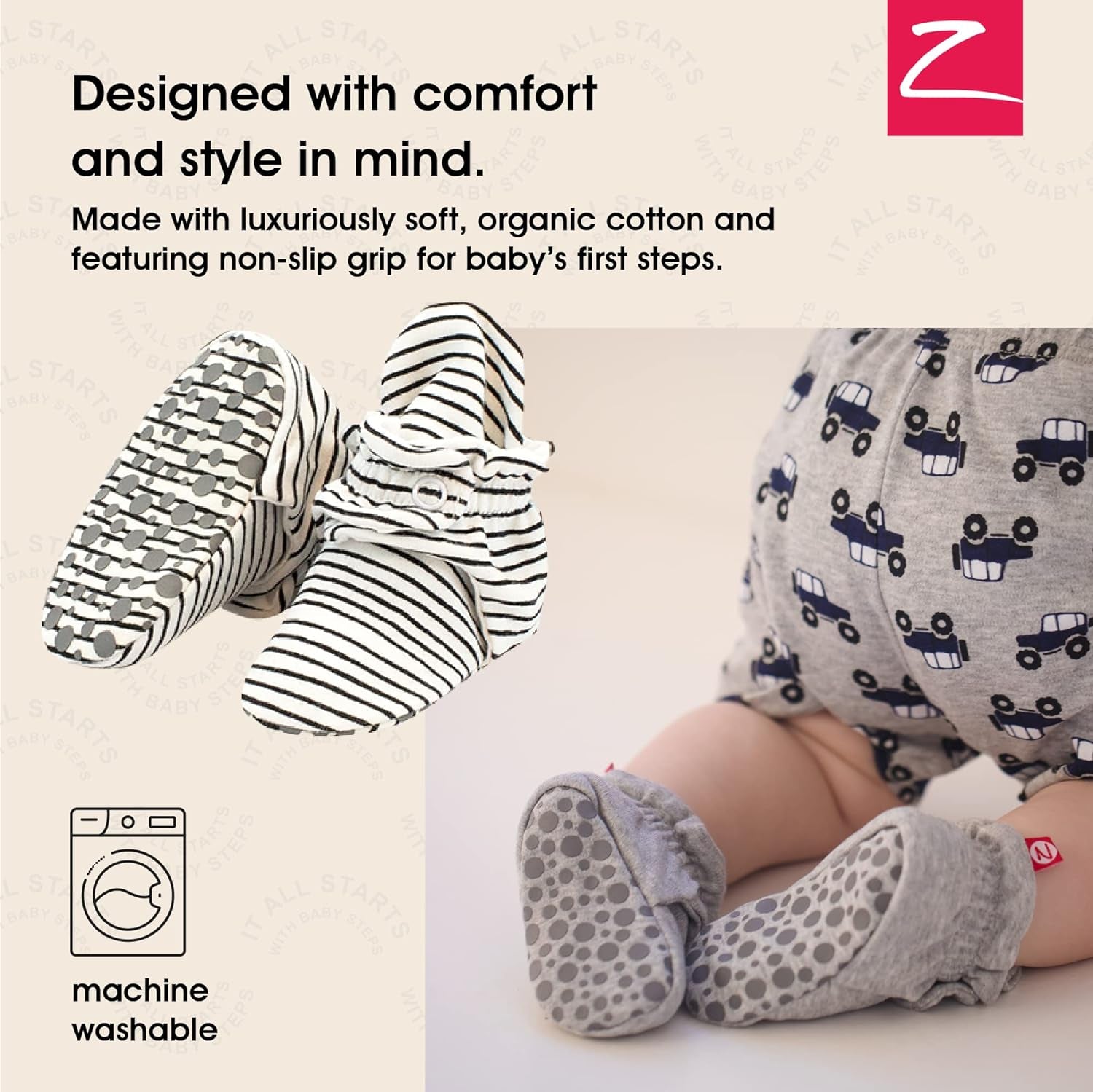 Zutano Organic Baby Booties -Stay - On Comfort for Wiggly Little Feet