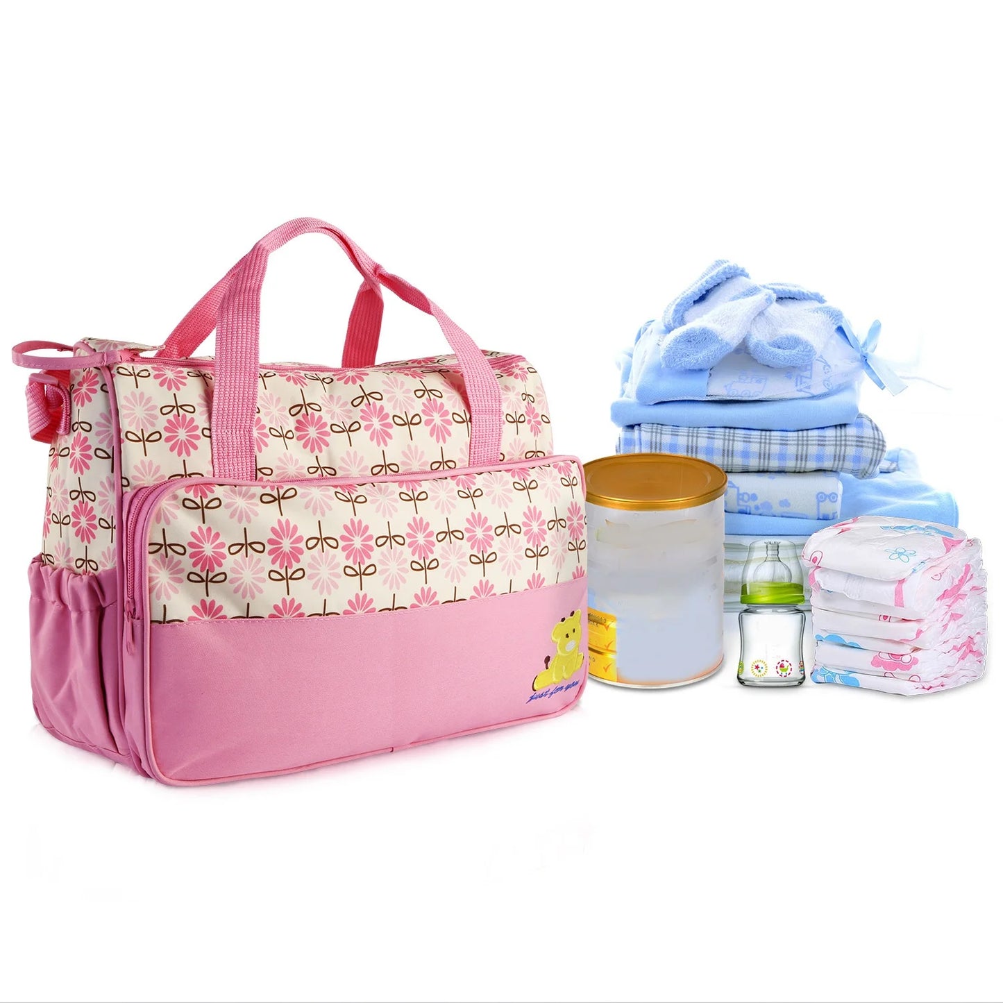 Stylish Diaper Bag Tote for Boys & Girls - 5-Piece Multifunctional Mommy Bag with Shoulder Strap - Large Size