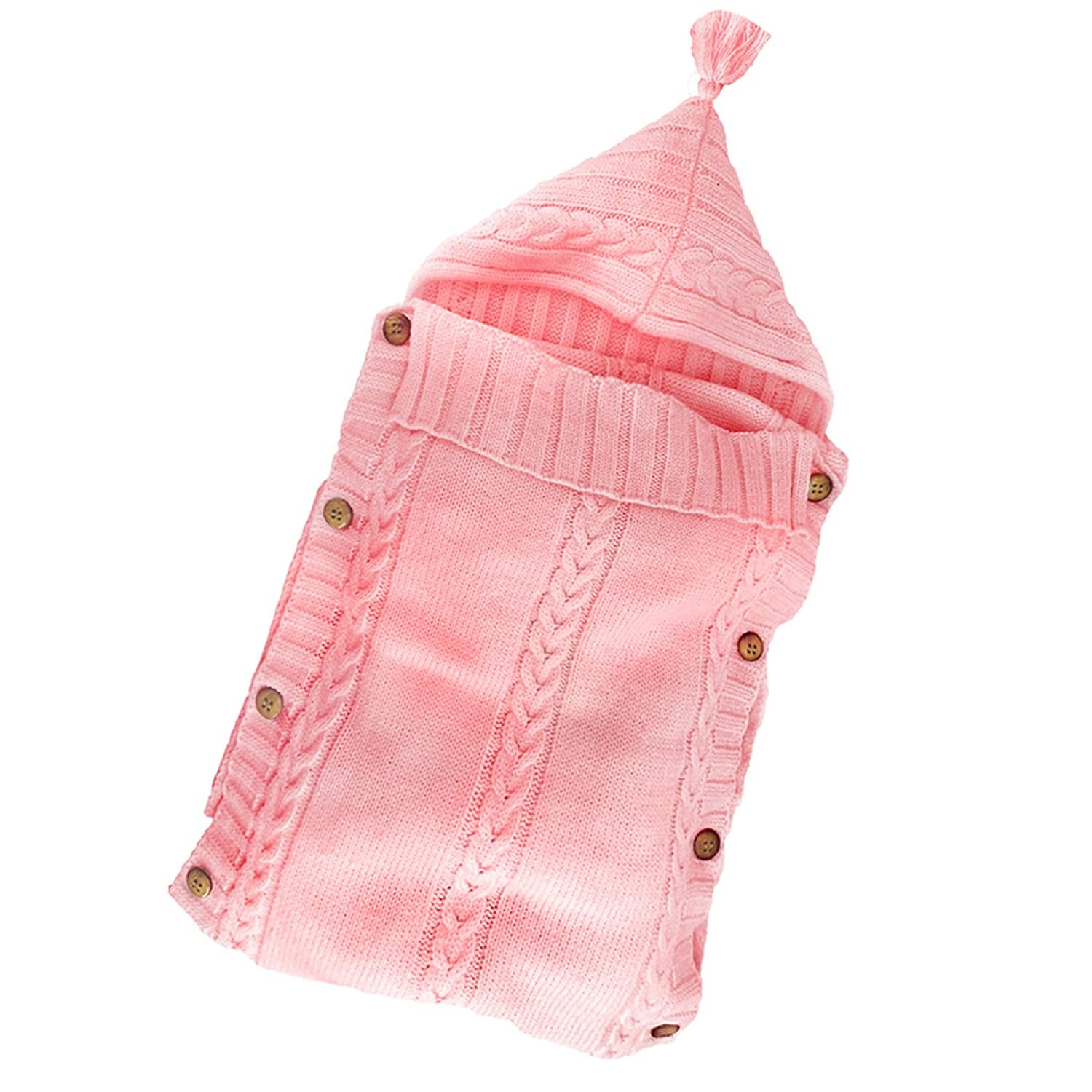 Cozy Light Pink Newborn Baby Wrap Swaddle Blanket - Knit Sleeping Bag & Stroller Wrap (0-6 Months)