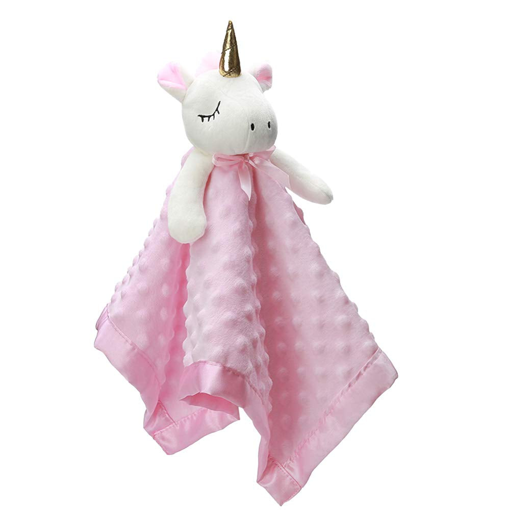 Unicorn Loveys for Babies Soft Plush Pink Security Blanket for Newborn, Infant and Toddler, 16 Inch