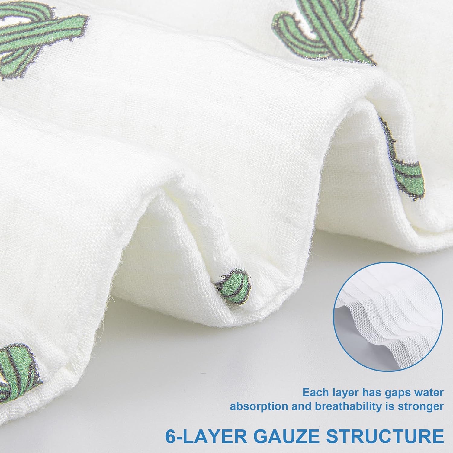 Organic Cotton Hooded Towel for Kids - Soft, 6 - Layer Gauze, Cactus  Design.