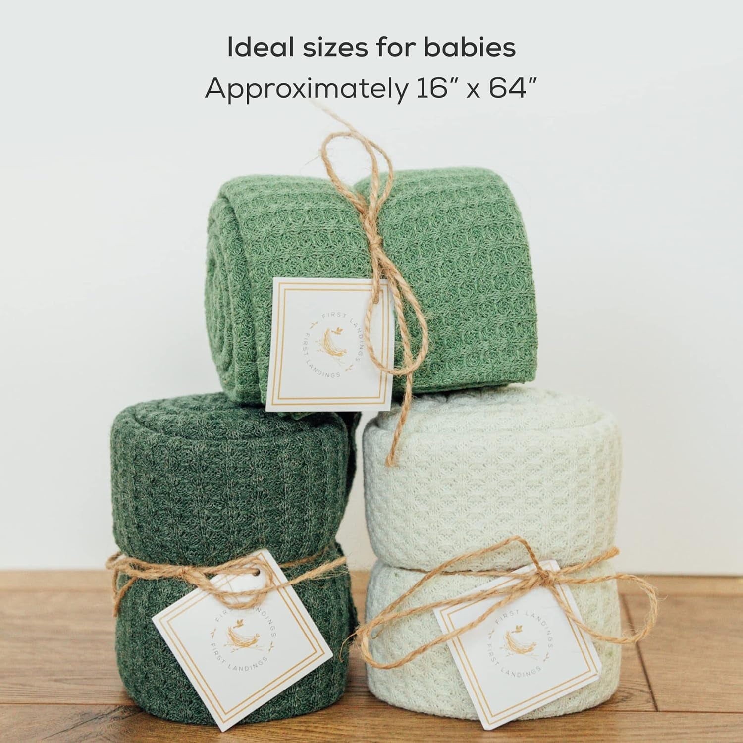 Newborn Photography Wraps - Gender Neutral Baby Essentials - Soft Knit Receiving Blankets - Newborn Photo Props - Green, 16" X 64" (3-Pack)