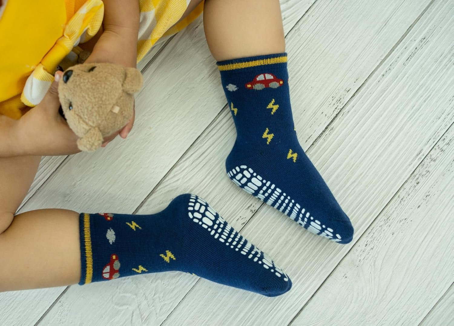 Non Skid anti Slip Crew Socks with Grips for Baby Infant Toddlers Kids Boys