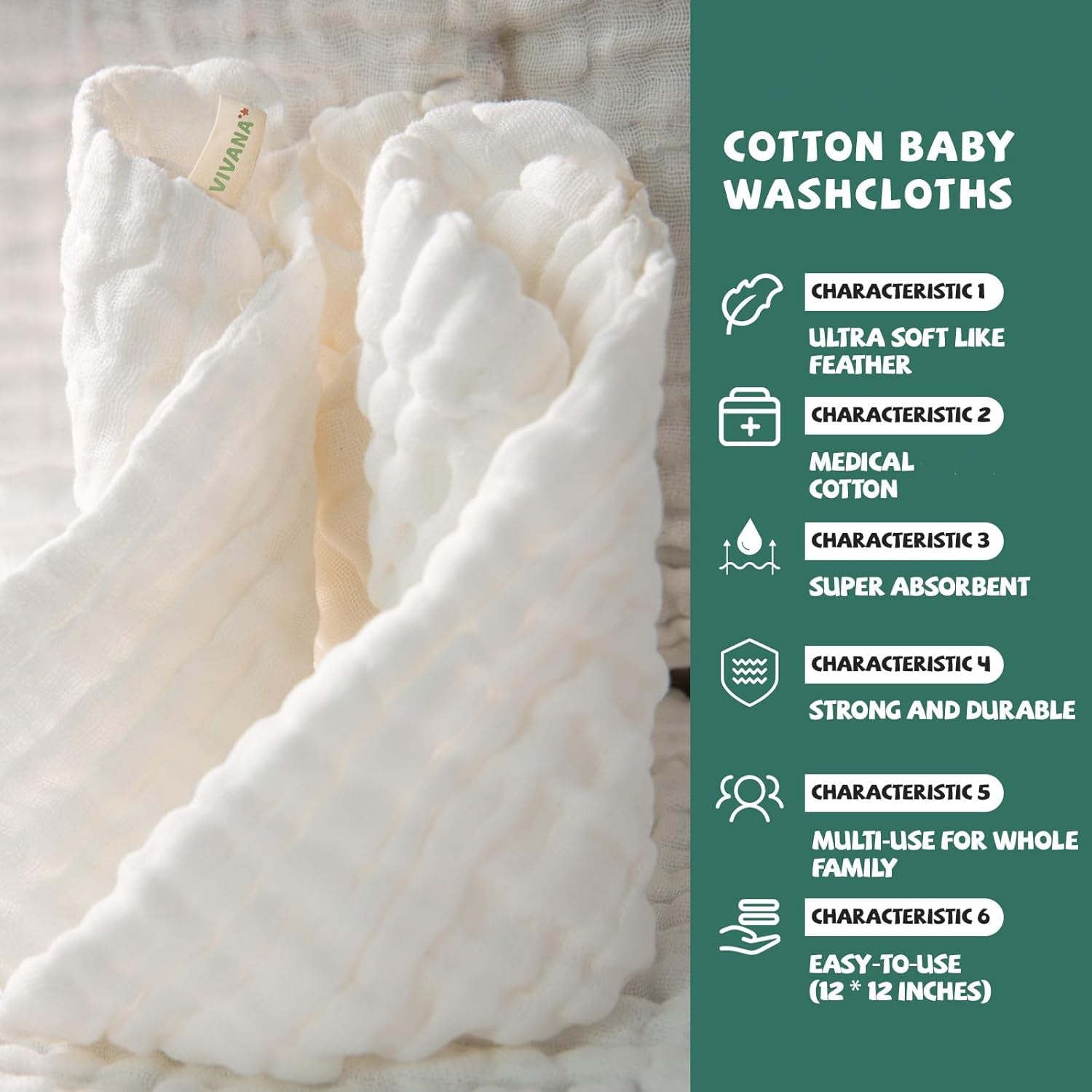 Ultra-Soft Baby Muslin Washcloths - 6-Layer Absorbent Face Towels for Delicate Skin - Perfect Newborn Wipes for Baby Registry & Showers