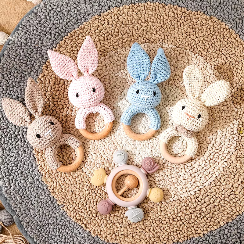 Handmade Crochet Animal Rattle- Soft Wooden Baby Teether Toy (multiple Style)
