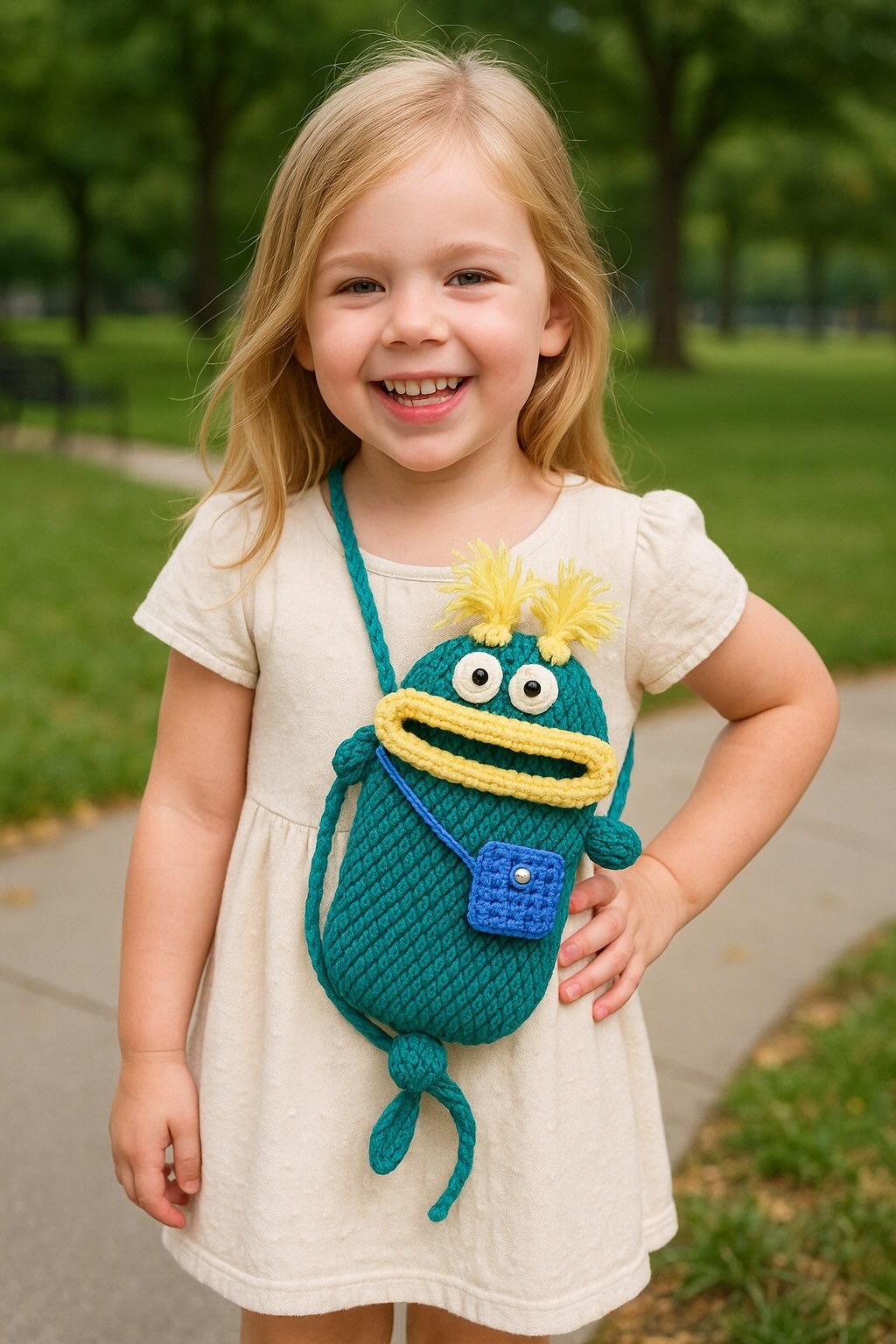 Charming Hand-Crocheted Toddler's Bag with Unique Sausage Mouth Design