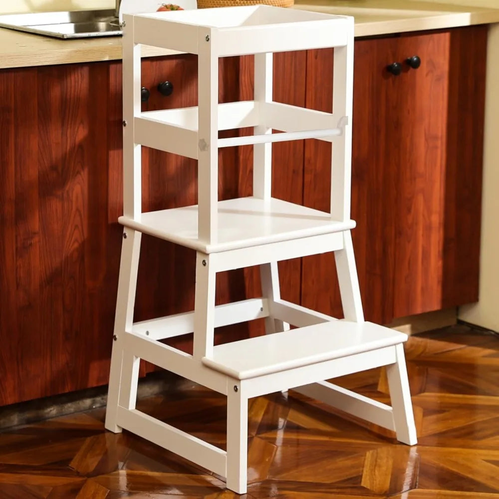 Adjustable Wooden Toddler Kitchen Helper Tower with Safety Rails
