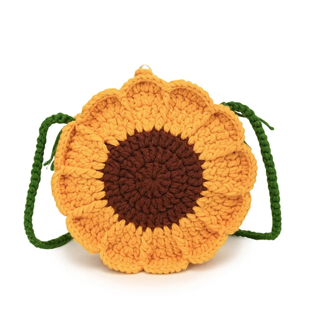 Charming Casual Knitted Sunflower Weave Crossbody Bag for Toddlers - Perfect Crochet Flower Shoulder Bag!