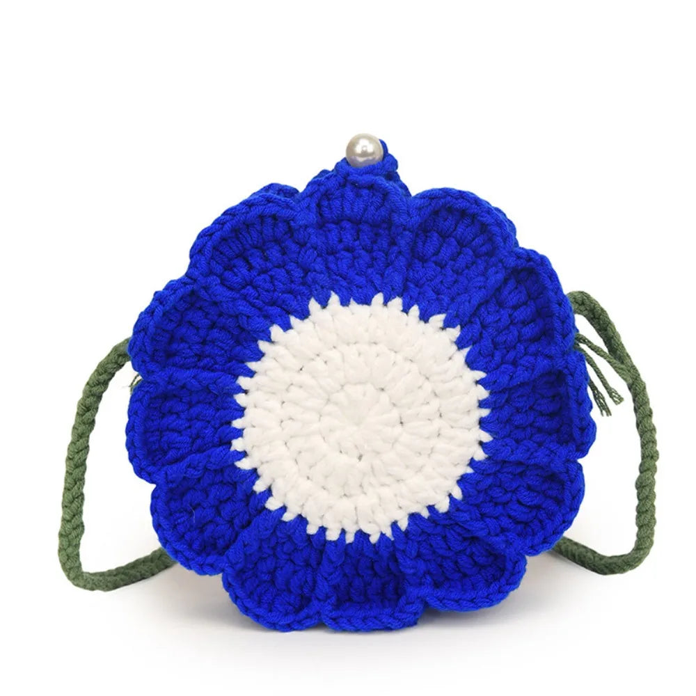 Charming Casual Knitted Sunflower Weave Crossbody Bag for Toddlers - Perfect Crochet Flower Shoulder Bag!