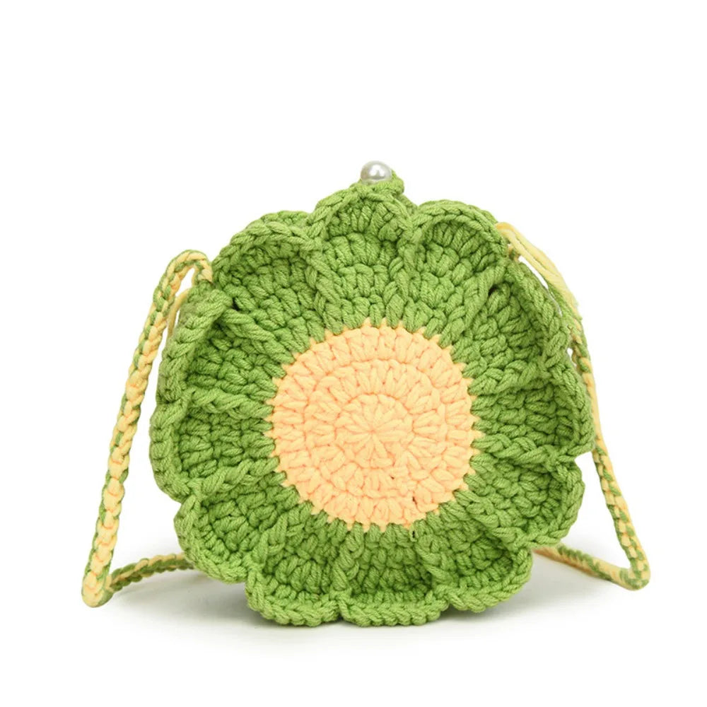Charming Casual Knitted Sunflower Weave Crossbody Bag for Toddlers - Perfect Crochet Flower Shoulder Bag!