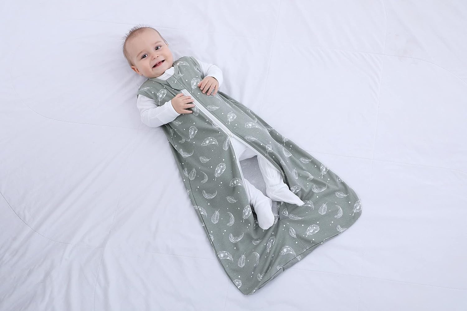 Owliwia Organic Cotton Sleep Sack - Lightweight 0.5 TOG Wearable Blanket With 2 - Way Zipper for Baby's All - Night Comfort.