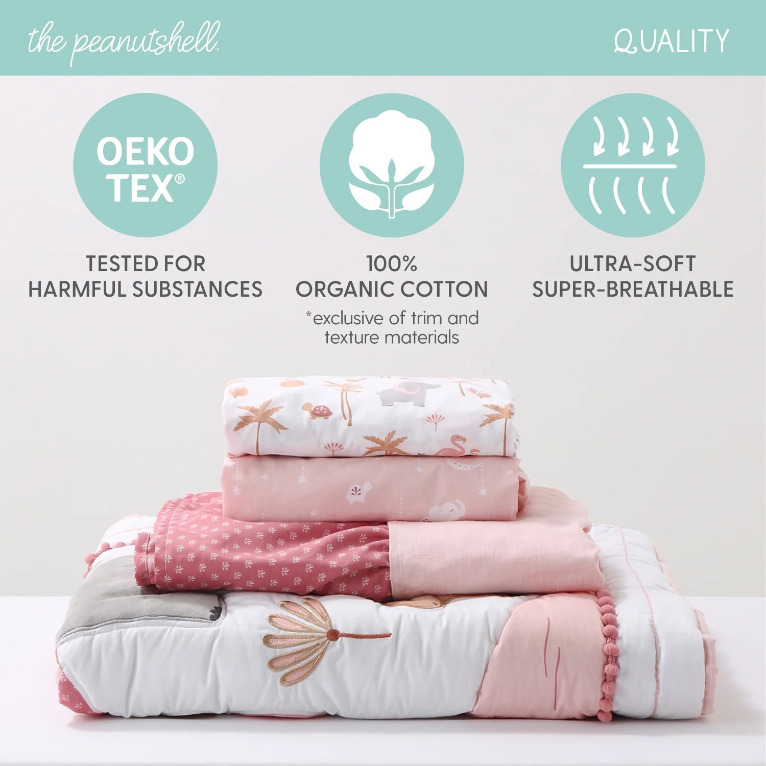 Create a Cozy Safari Oasis with Our Adorable 4-Piece Organic Cotton Crib Bedding Set for Baby Girls
