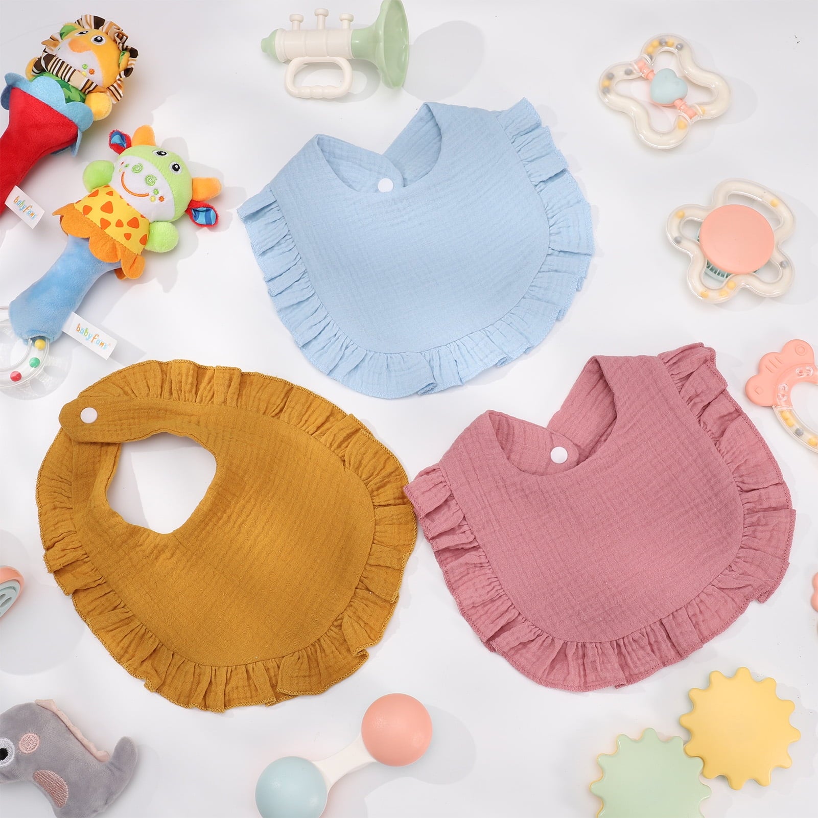Abaima 6-Piece Baby Girl Cotton Bib Set with Ruffled Lace - Stylish & Absorbent for All-Day Comfort