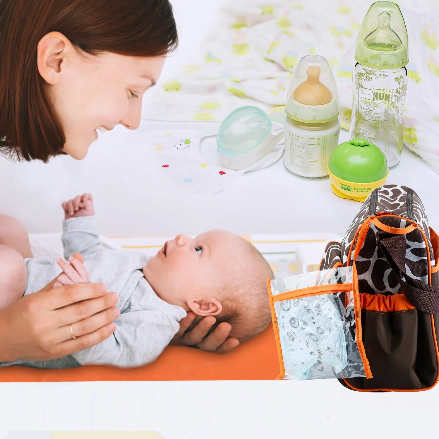 Moclever Baby Diaper Bag with Wipeable Changing Pad - Stylish 5.8-Inch Transparent Travel Tote