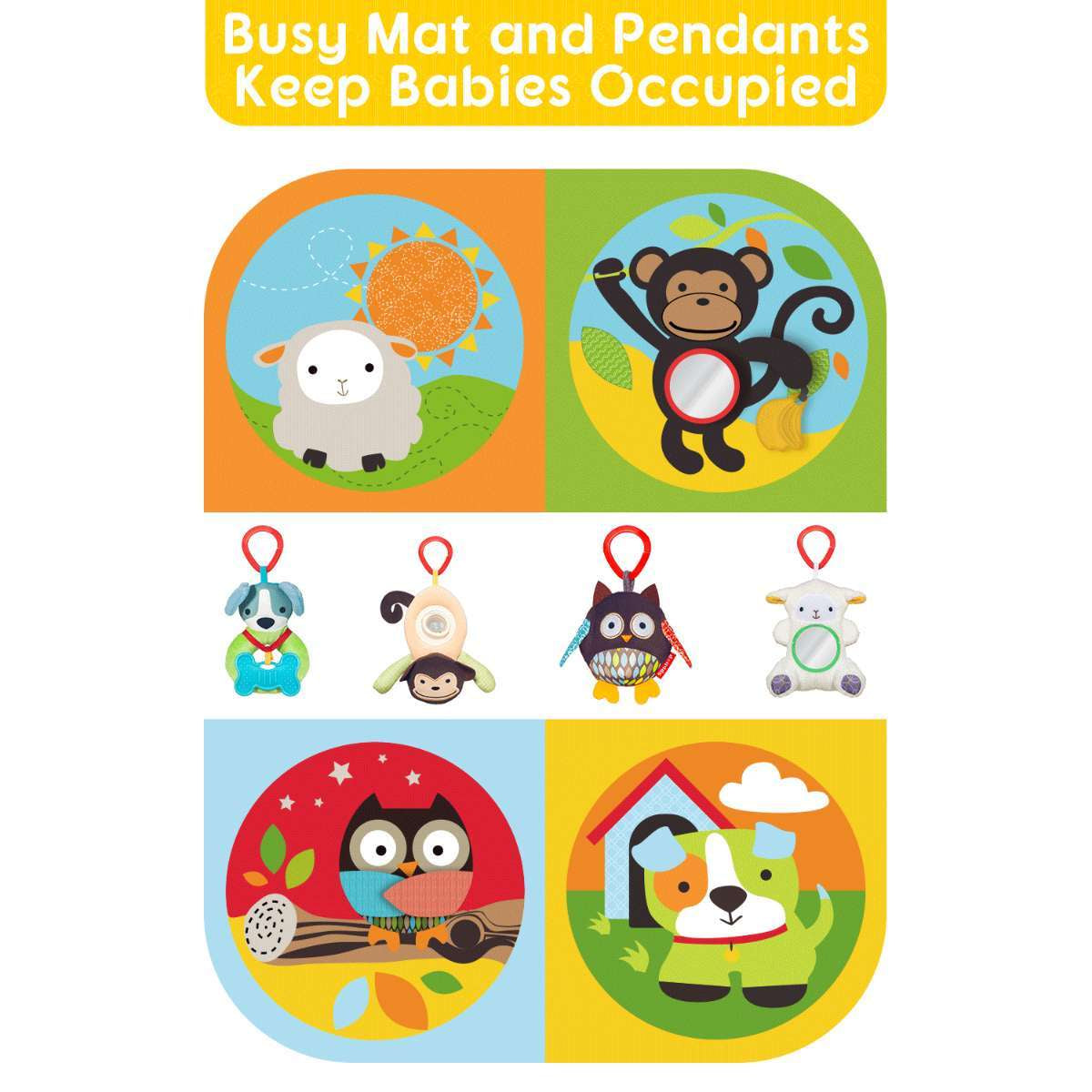 Baby Play Mat Zoo Themed Sensory Baby Toys for 0-6 Months Infant Washable Baby Gym Play Mat