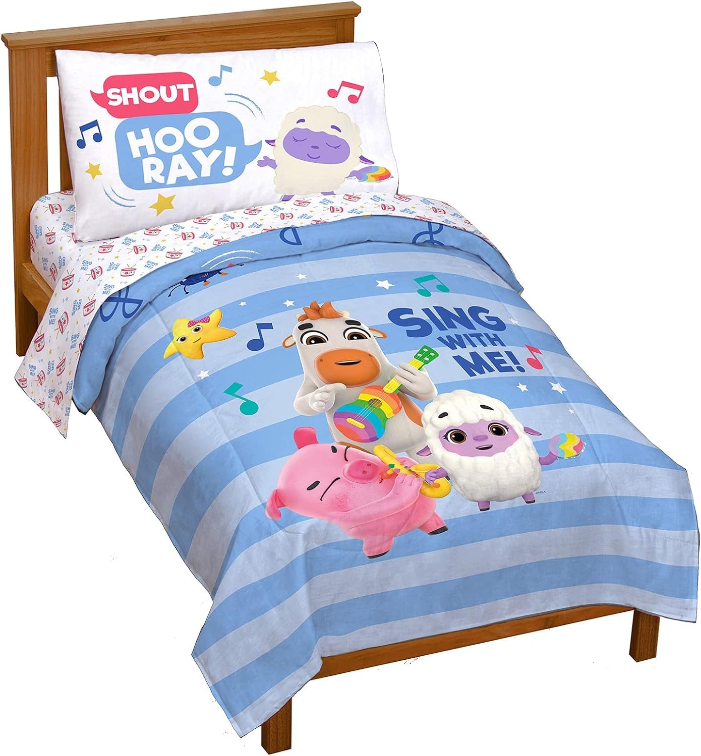 Moonbug  4 Piece Toddler Bed Set - Super Soft Microfiber Comforter & Sheet Set