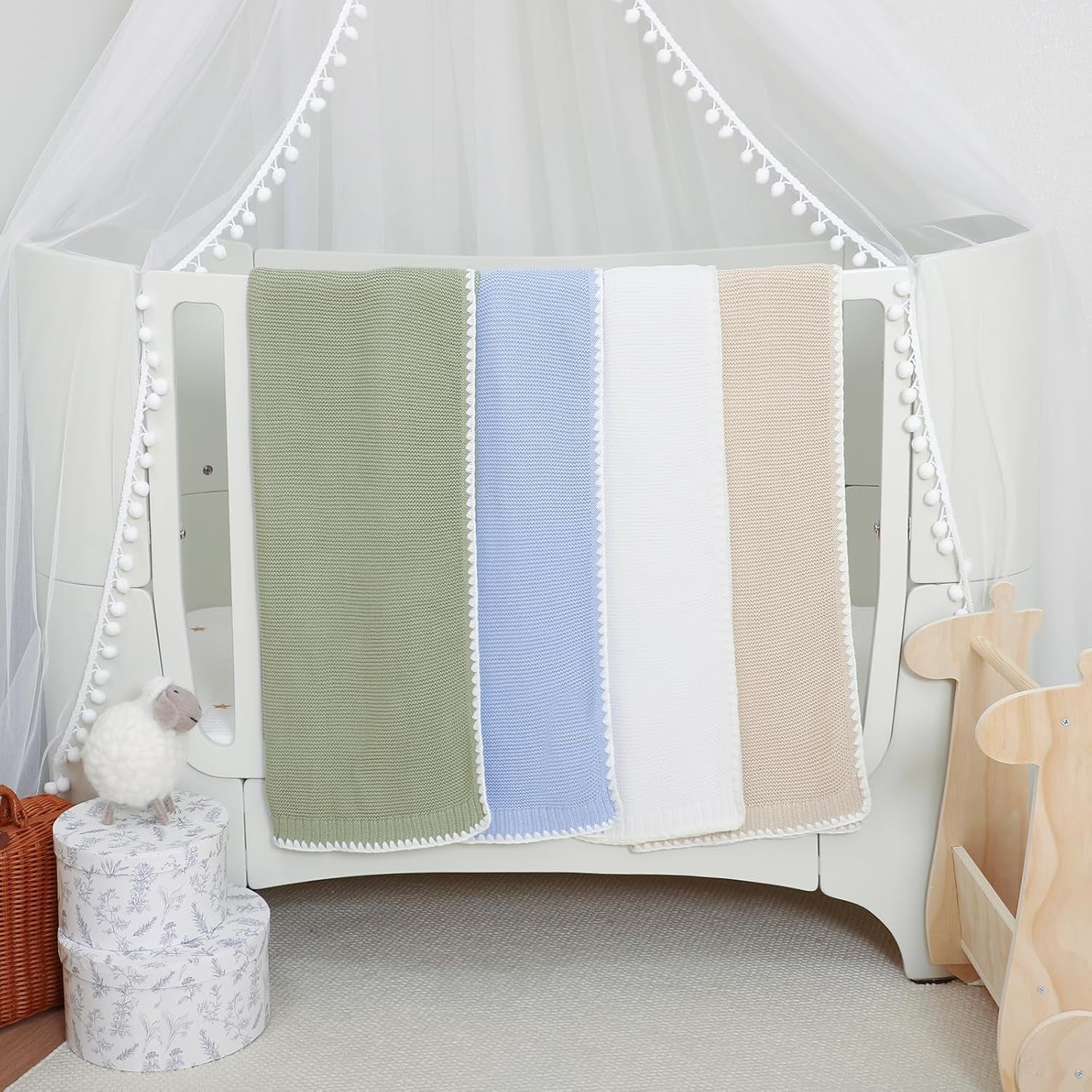 Mimixiong Gender Neutral Cotton Baby Blanket - Soft Swaddling Blanket for Nursery & Perfect Shower Gift - 40x30 Inch White