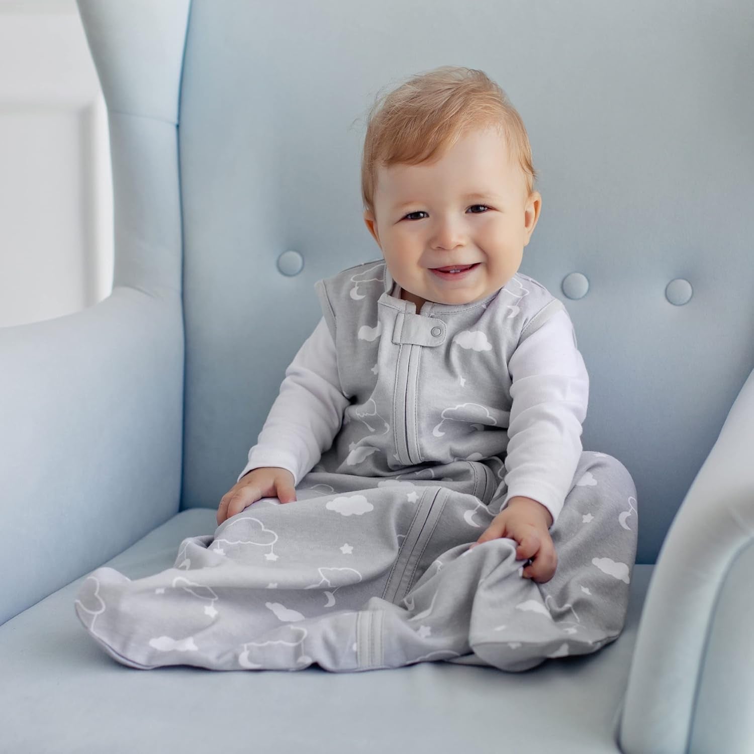 Organic Cotton Baby Sleep Sack - 0.5 TOG Lightweight wearable Blanket with 2 - Way Zipper