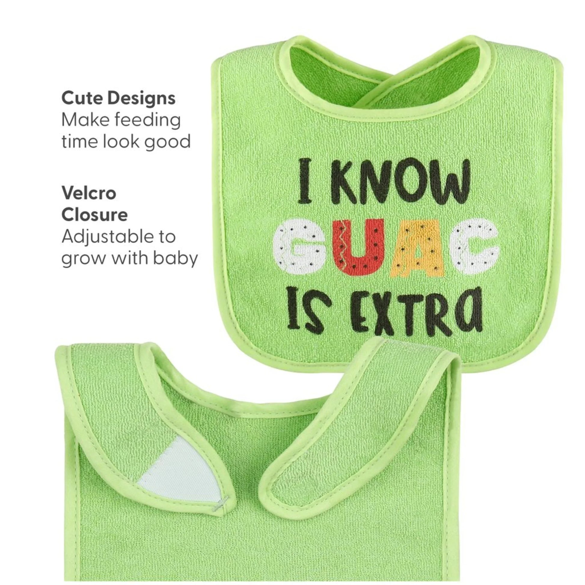 8-Pack Cotton Baby Bibs for Girls & Boys - Vibrant Green, Blue & Yellow Designs