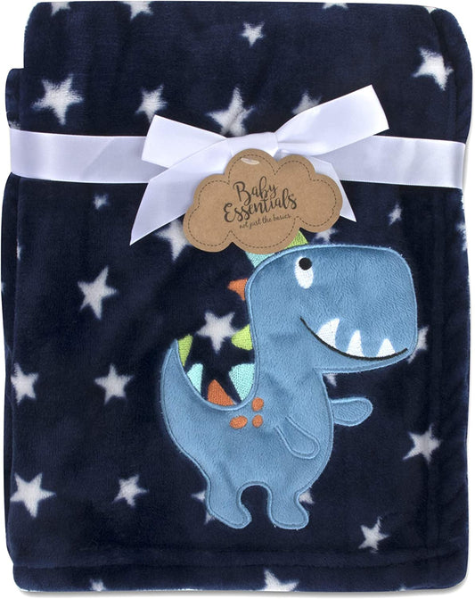Plush Fleece Throw and Receiving Baby Blankets for Boys and Girls 30X36 (Blue Dino)