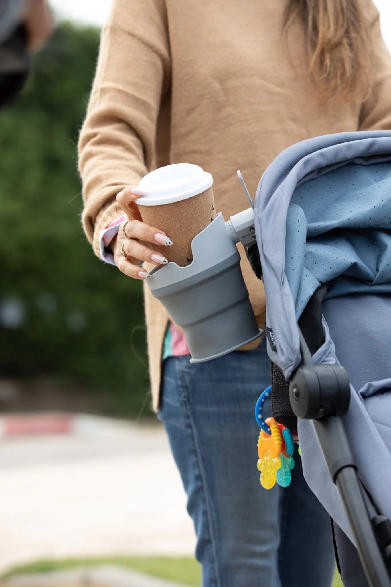 Nuby Gray Collapsible Stroller Bottle and Cup Holder - Ultimate Convenience for On-the-Go Parents