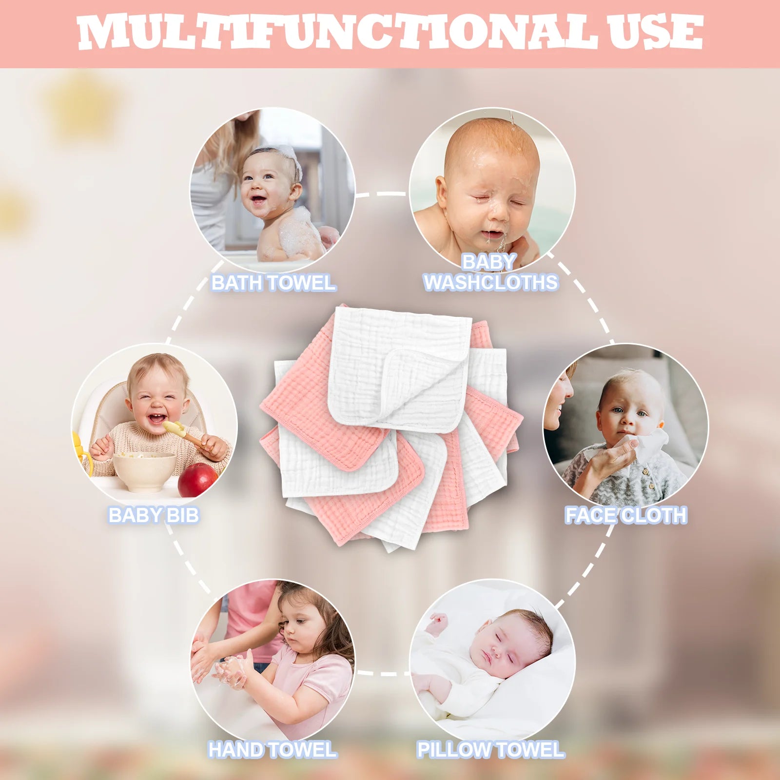 Ultra Soft Absorbent Muslin Baby Burp Cloths - 6 Pack White, 50x25cm