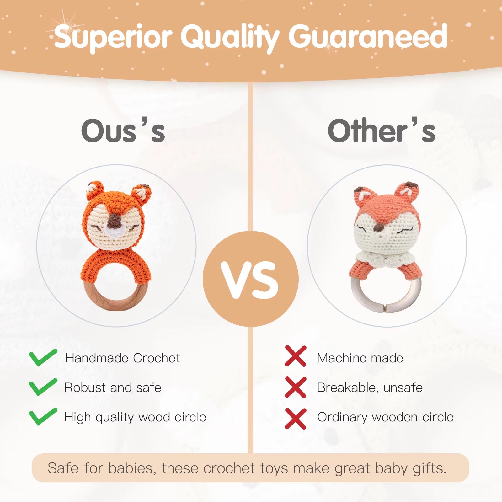 Handmade Crochet Animal Rattle- Soft Wooden Baby Teether Toy (multiple Style)