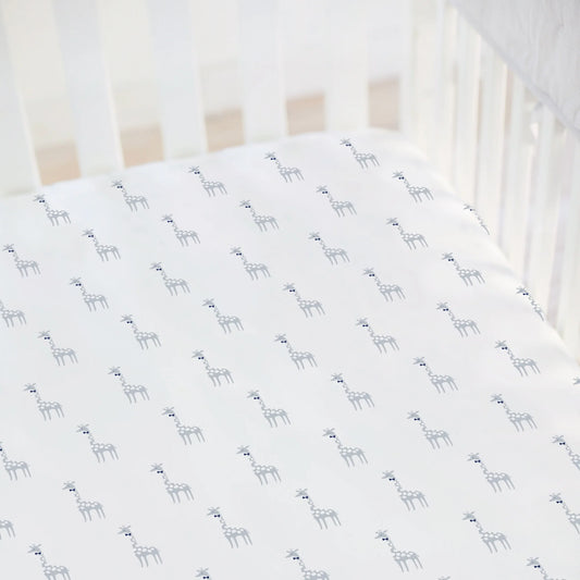 100% Organic Cotton Fitted Crib Sheet - Giraffe Gray/Soft & Safe for Baby's Sensitive Skin