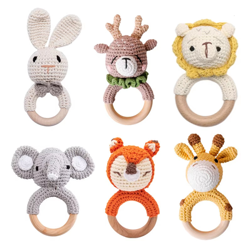 Handmade Crochet Animal Rattle- Soft Wooden Baby Teether Toy (multiple Style)