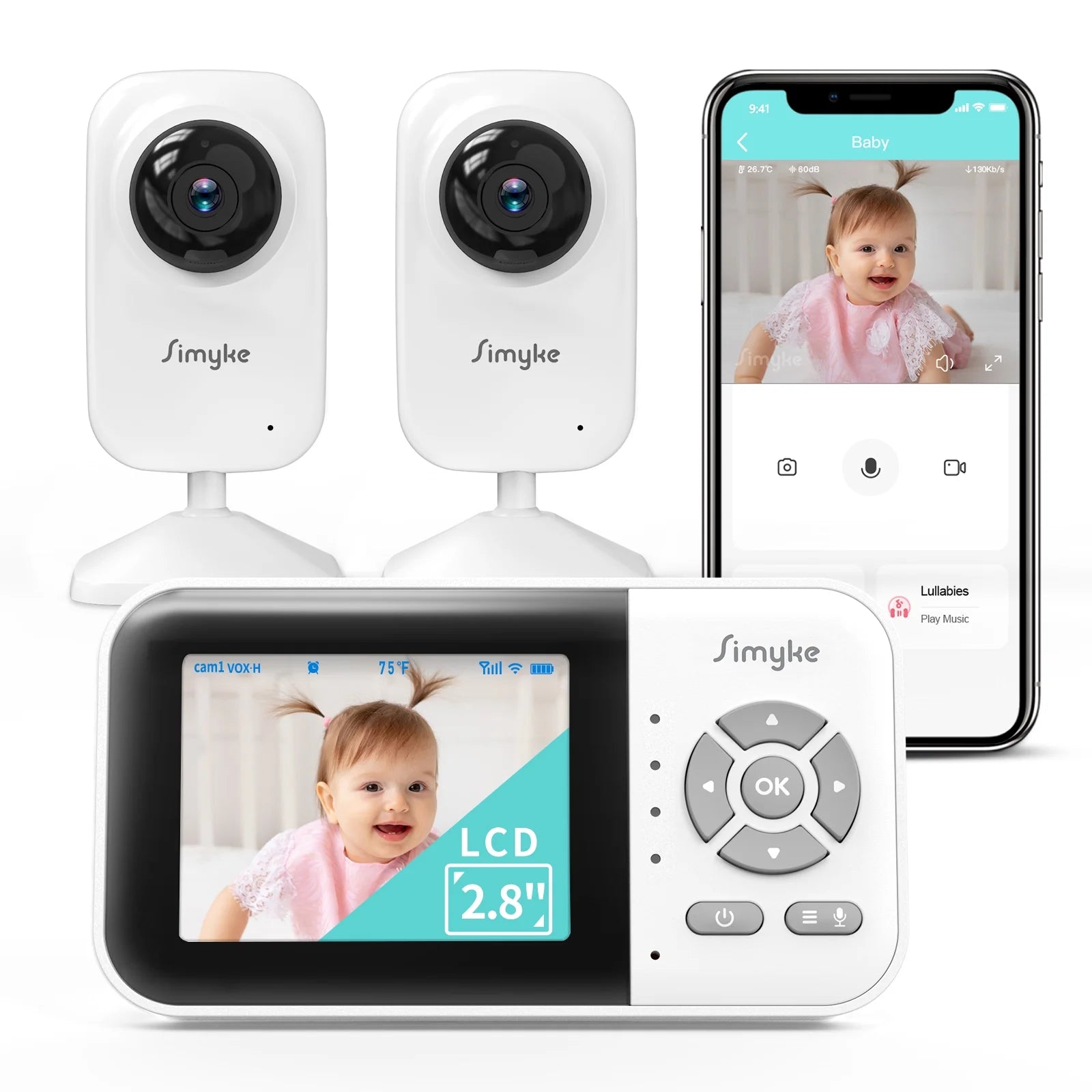 Upgrade Video Baby Monitor with 2 Cameras and Audio 2.8" LCD Screen, Portable Wireless Baby Cam Home Use