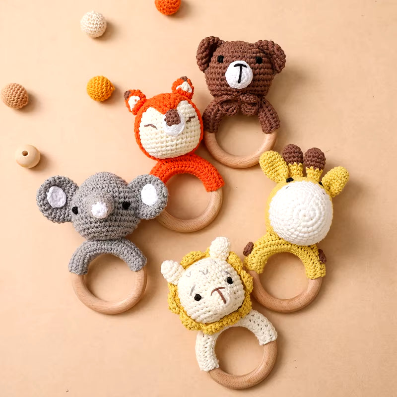 Handmade Crochet Animal Rattle- Soft Wooden Baby Teether Toy (multiple Style)