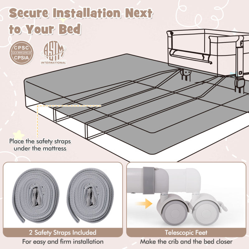 3-in-1 Baby Bassinet Bedside Sleeper with Anti-Reflux Incline & 6-Level Height Adjustment - Cradle, Crib & Bedside Mode (0-6 Month)