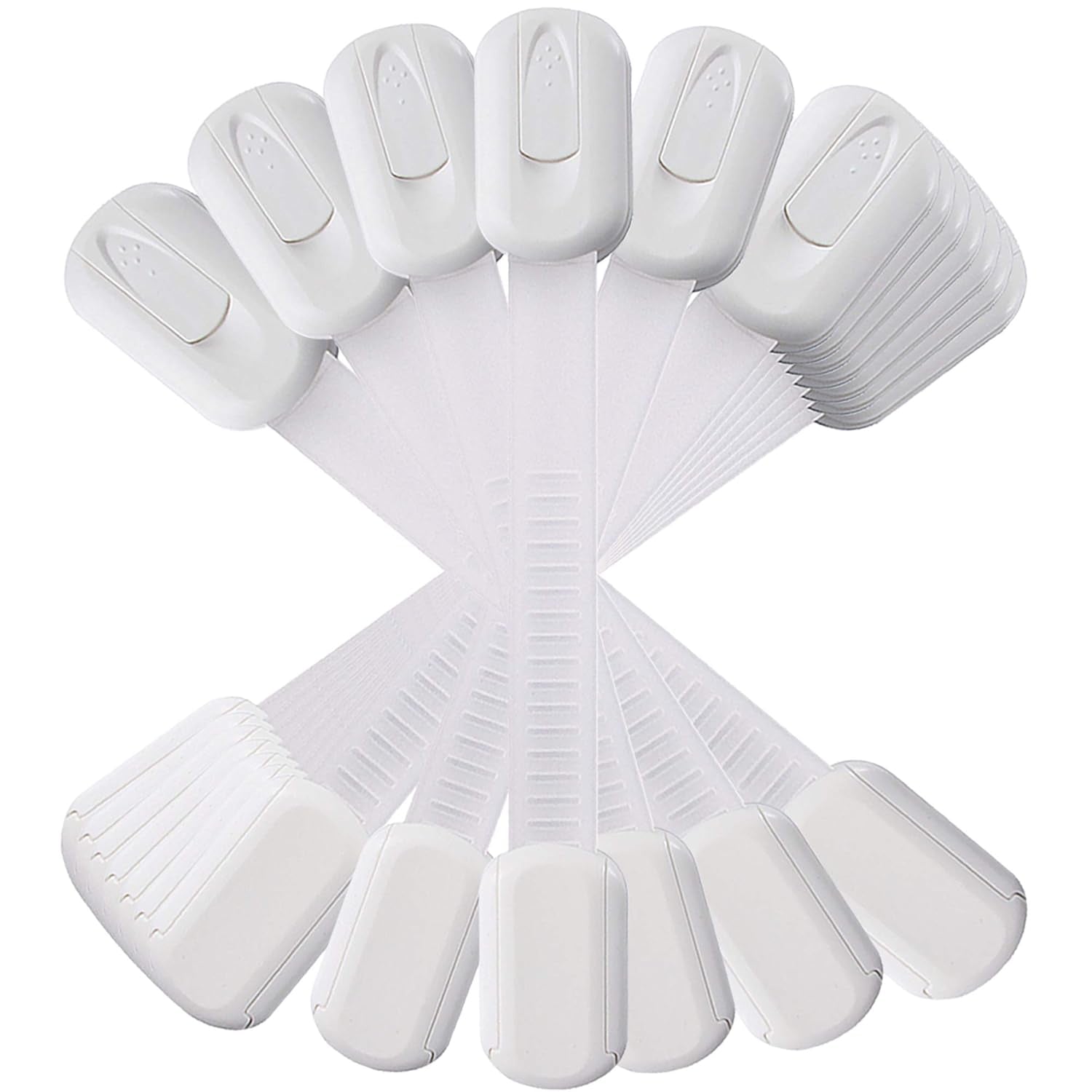 12 Pack Vmaisi Childproofing Adhesive Straps - No-Drill Cabinet Locks for Baby Safety (White)