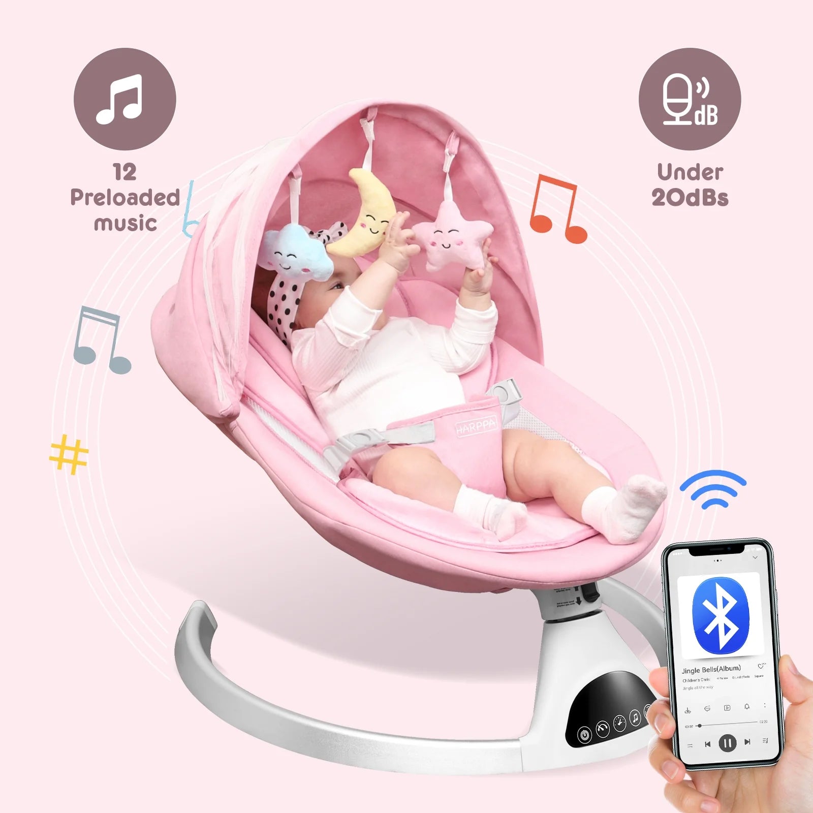 HARPPA Electric Baby Swing -5-Speed Rocker with Remote Control & Music (Pink)