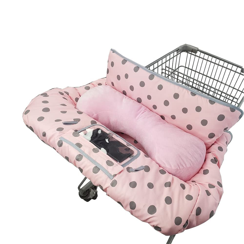 Cozy Pink Shopping Cart & High Chair Cover-Soft, Reversible Seat Liner with Toy Loops & Phone Pocket for Baby's Safety & Parent's Convenience. with Supportive Seat Positioner for Babies and Toddlers